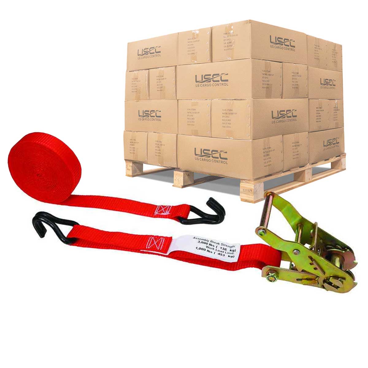 1" x 15' Ratchet Strap w/ Vinyl Coated Wire Hooks | 960-Pack (Pallet)