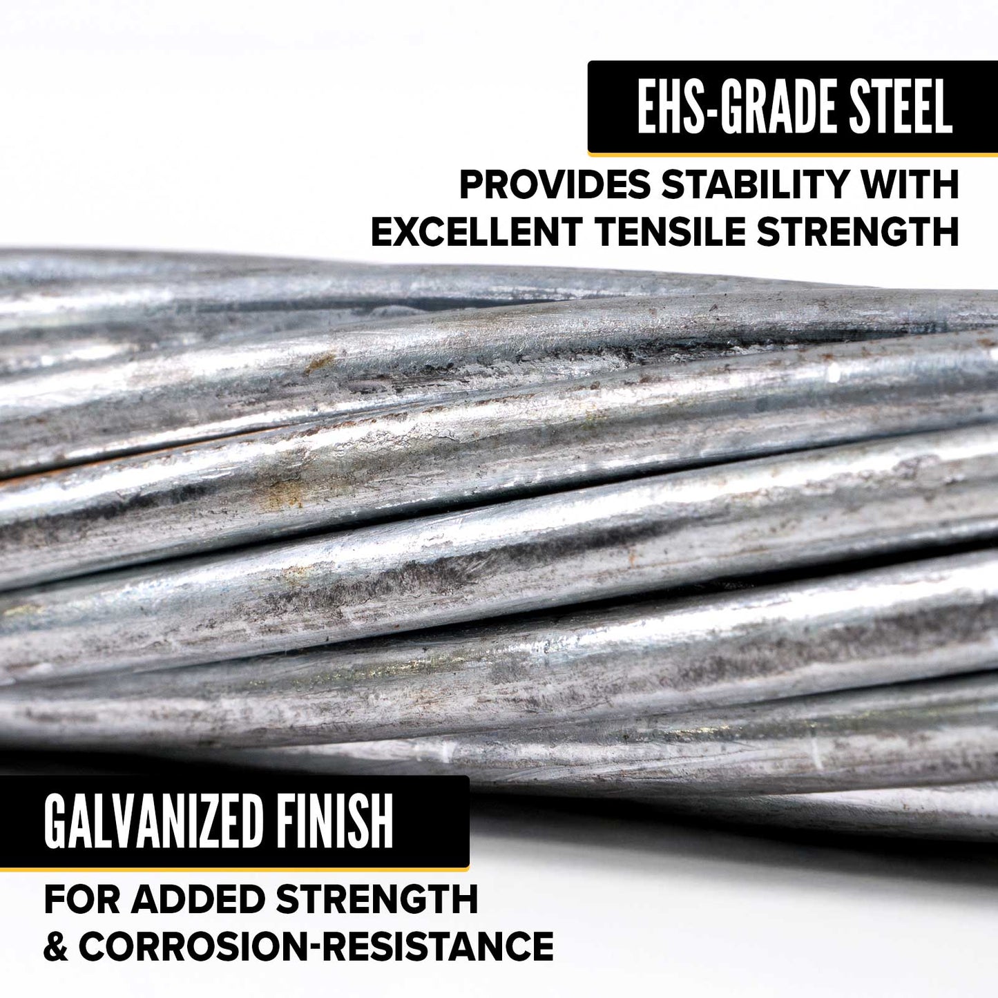3/4" EHS grade guy wire provides extra strength and stability