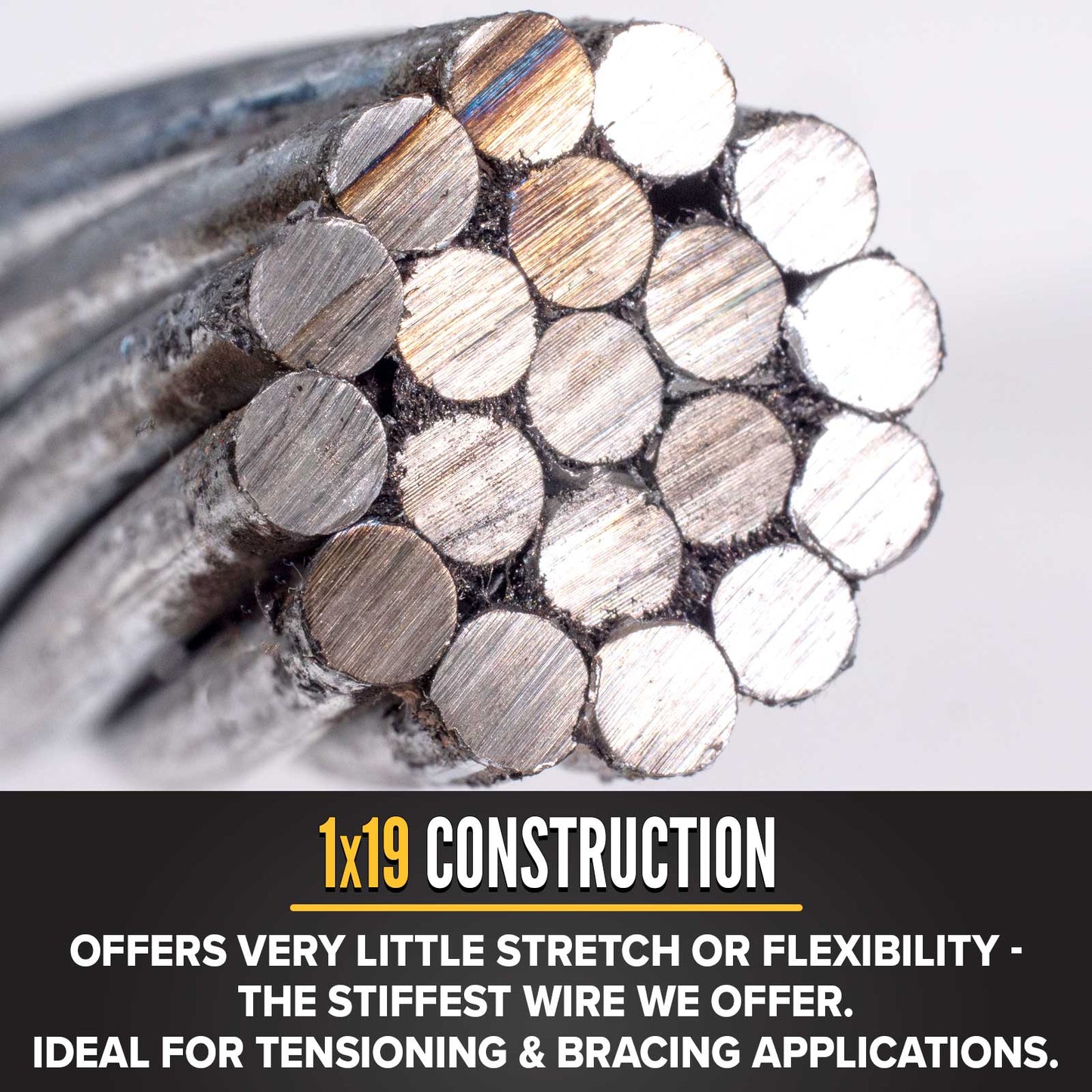 3/4" 1x19 guy cable is flex and stretch resistant