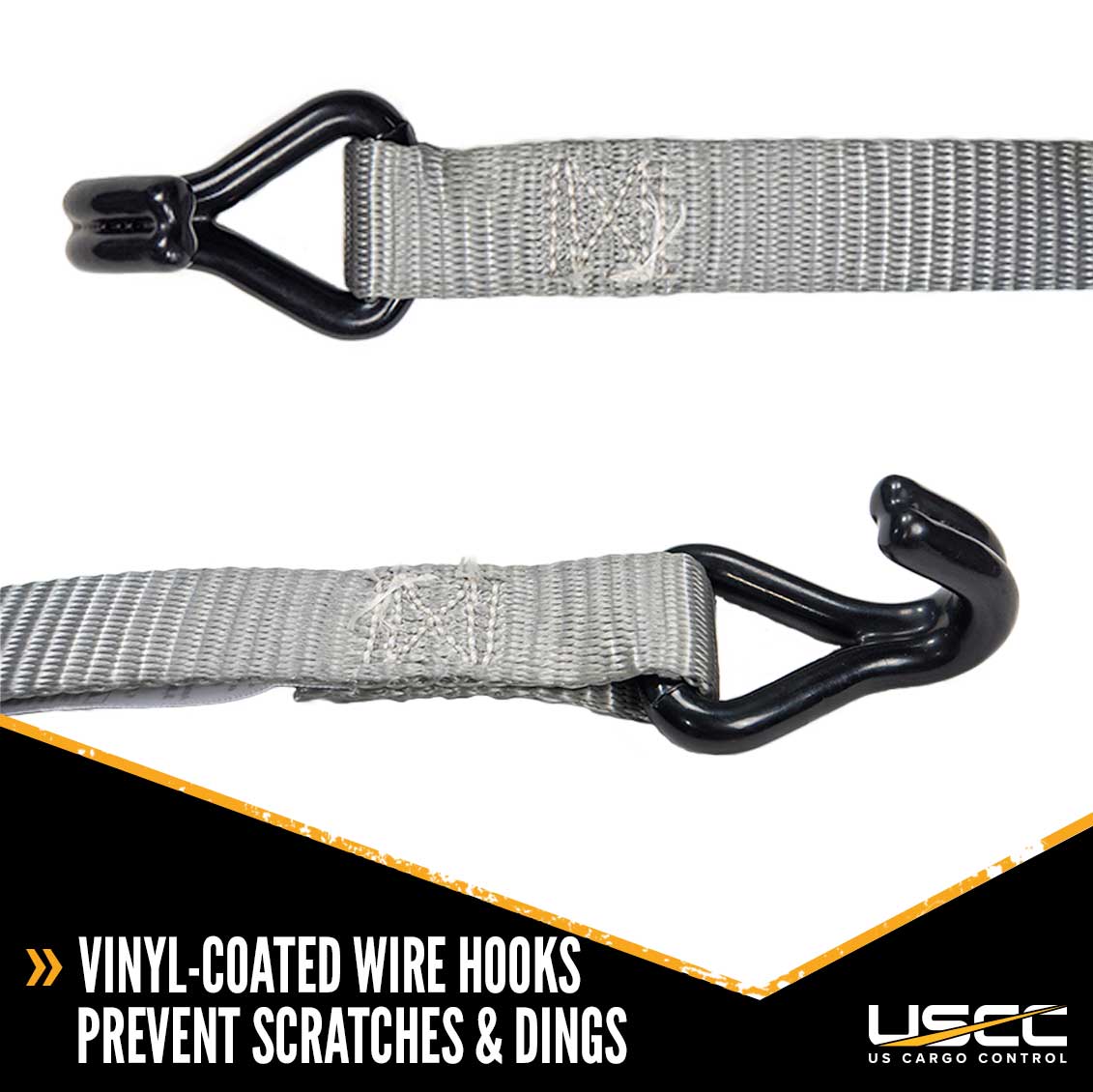1" x 20' Rubber Coated Ratchet Strap w/ Vinyl Coated Wire Hooks | 4-Pack