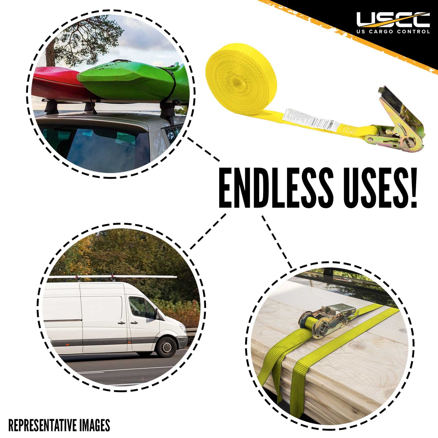 1" x 20' Yellow Endless Ratchet Strap