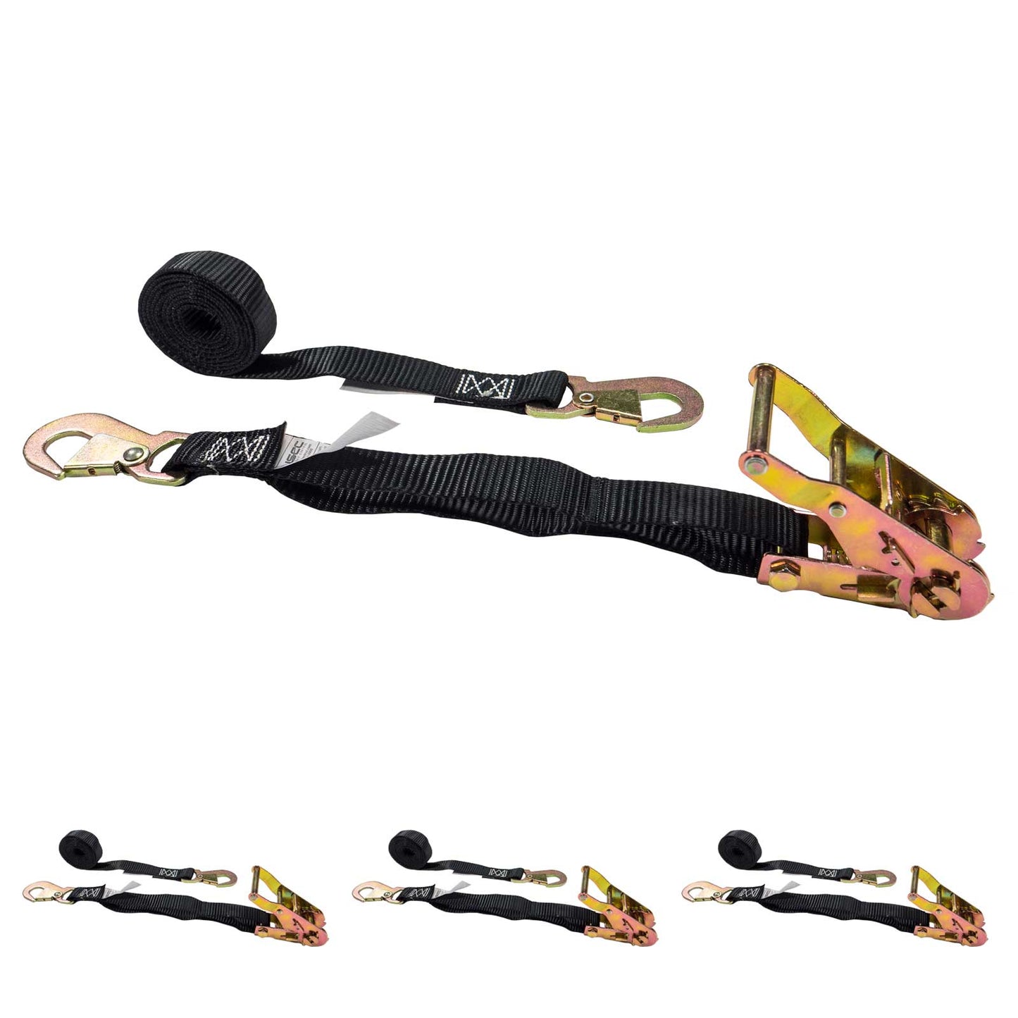 1" x 15' Ratchet Strap w/ Flat Snap Hooks | 4-Pack
