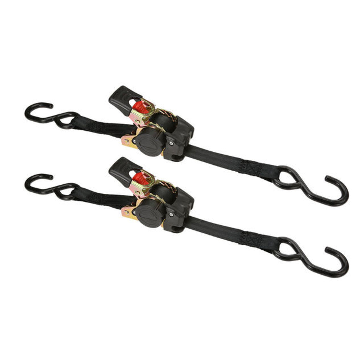 1" x 6' Retractable Ratchet Strap w/ Vinyl Coated S-Hooks and Push Button Release | 2-Pack