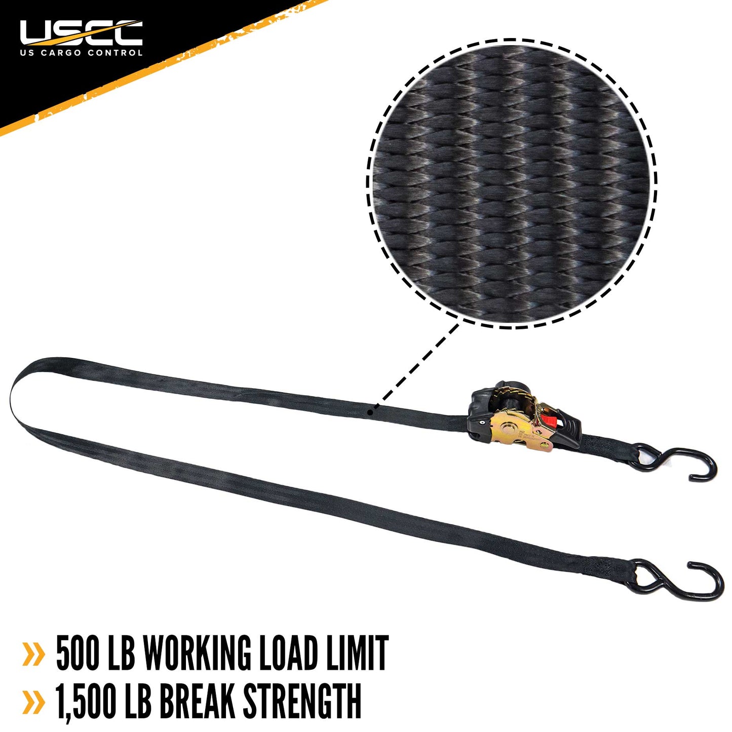 1" x 6' Retractable Ratchet Strap w/ Vinyl Coated S-Hooks and Push Button Release | 2-Pack