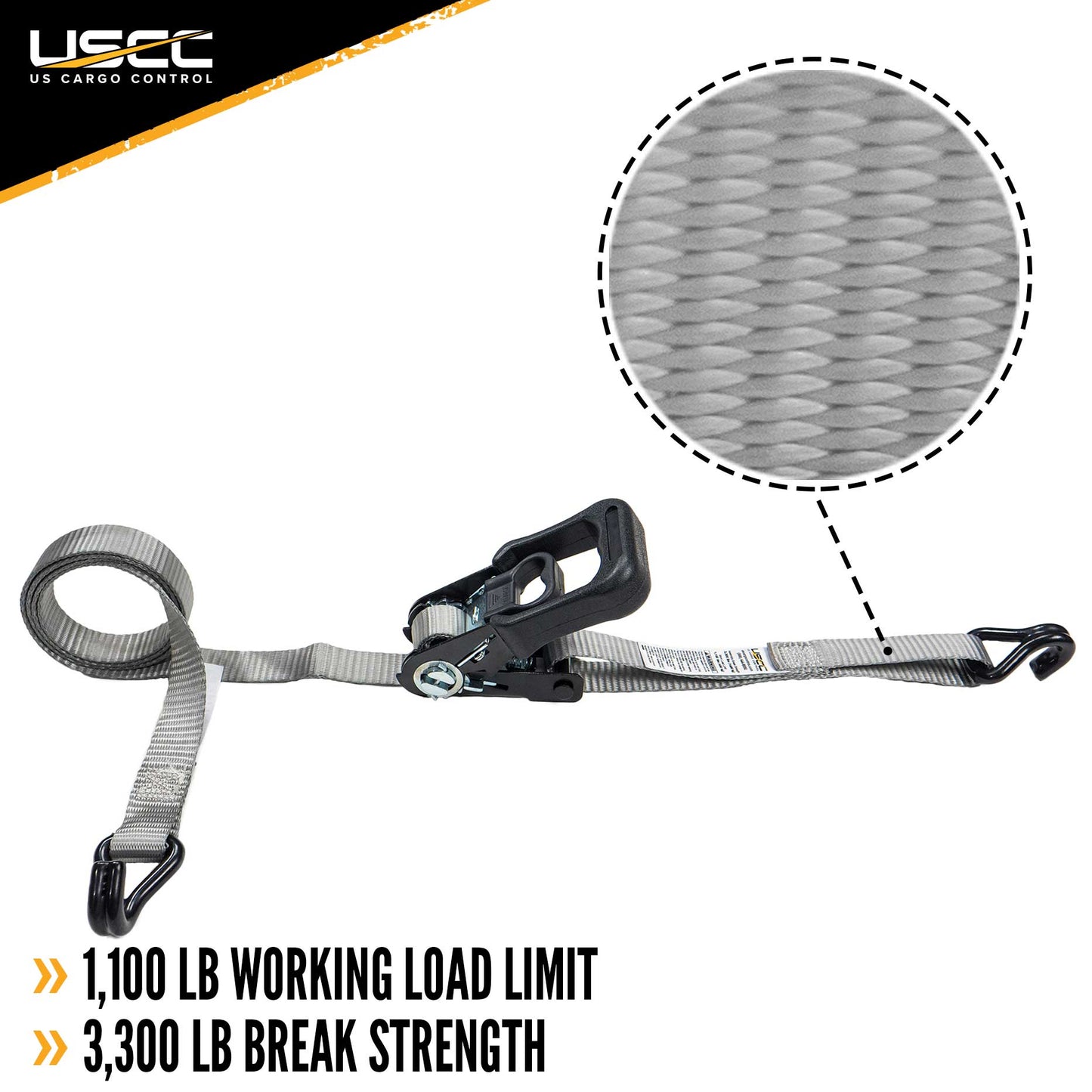1" x 6' Rubber Coated Ratchet Strap w/ Vinyl Coated Wire Hooks - 4 Pack