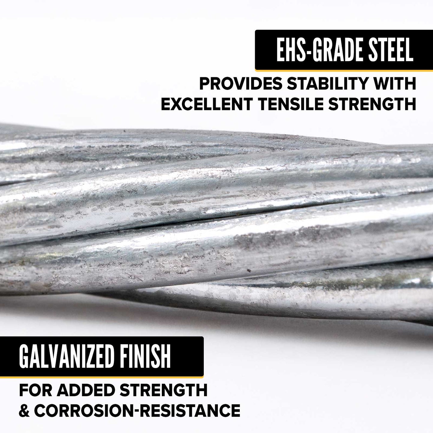 5/8" EHS grade guy wire provides extra strength and stability