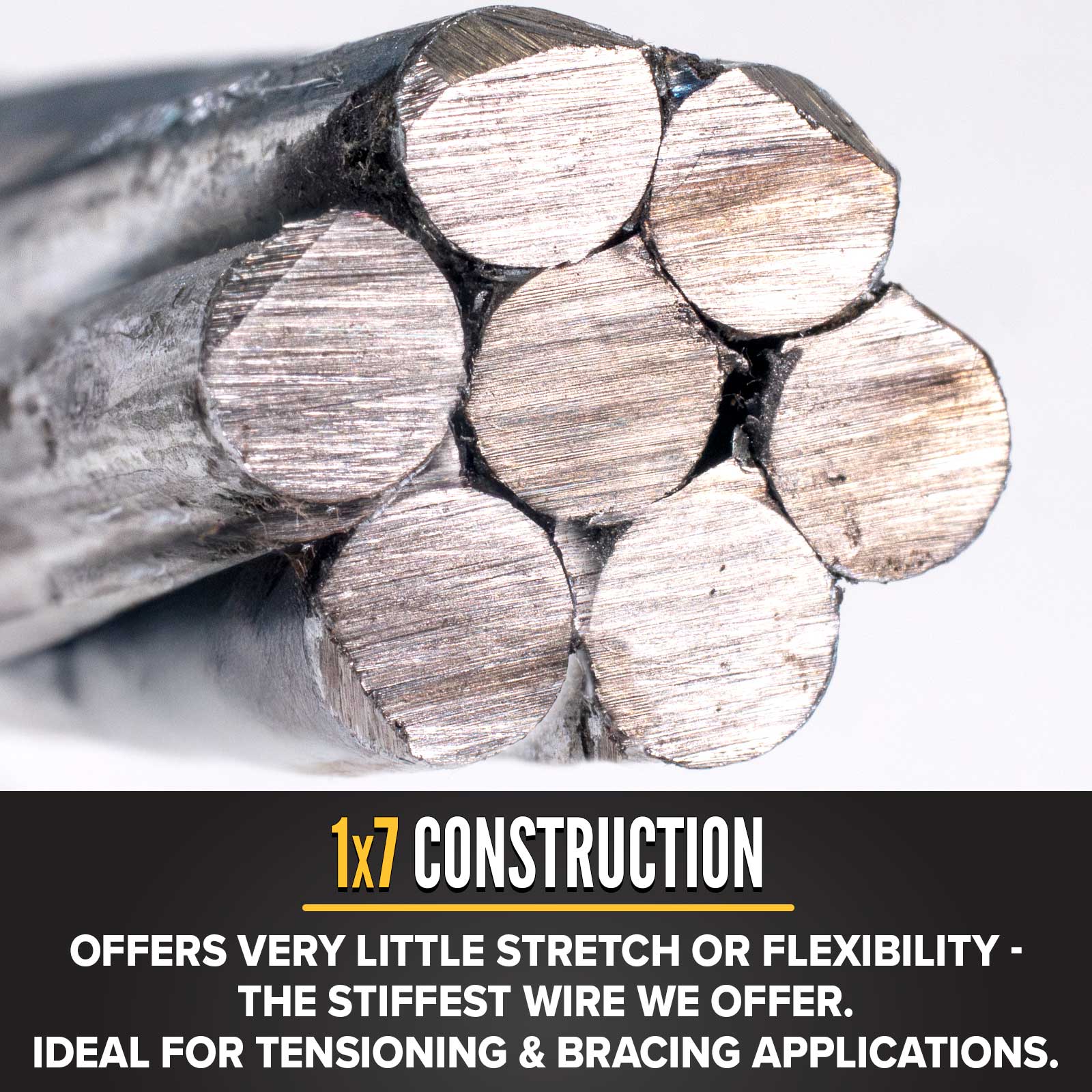 5/8" 1x7 guy cable is flex and stretch resistant
