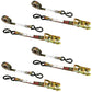 1" x 8' Camo Tree Stand Ratchet Strap w/ Vinyl Coated S-Hook w/ Keeper - 4 pack