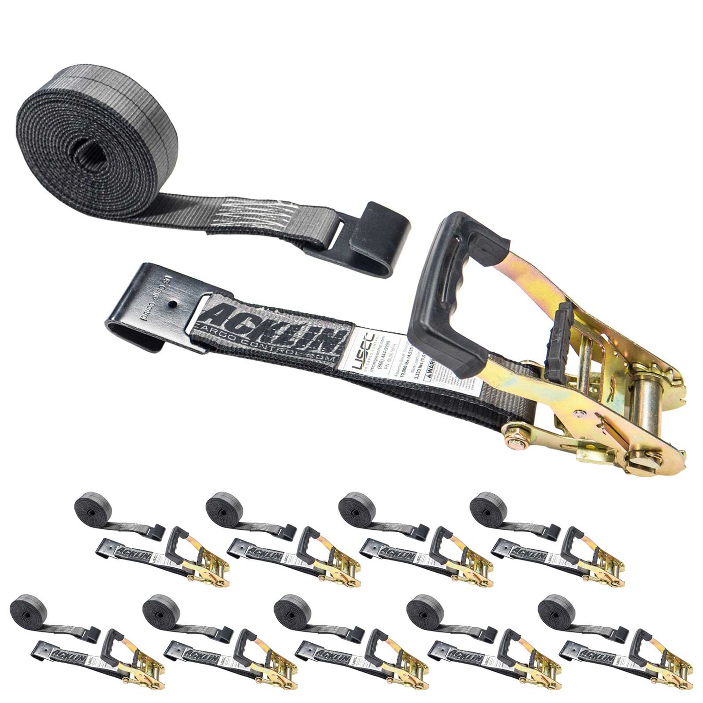 Blackline 2" x 30' Heavy-Duty Ratchet Strap with Flat Hooks | 10-Pack