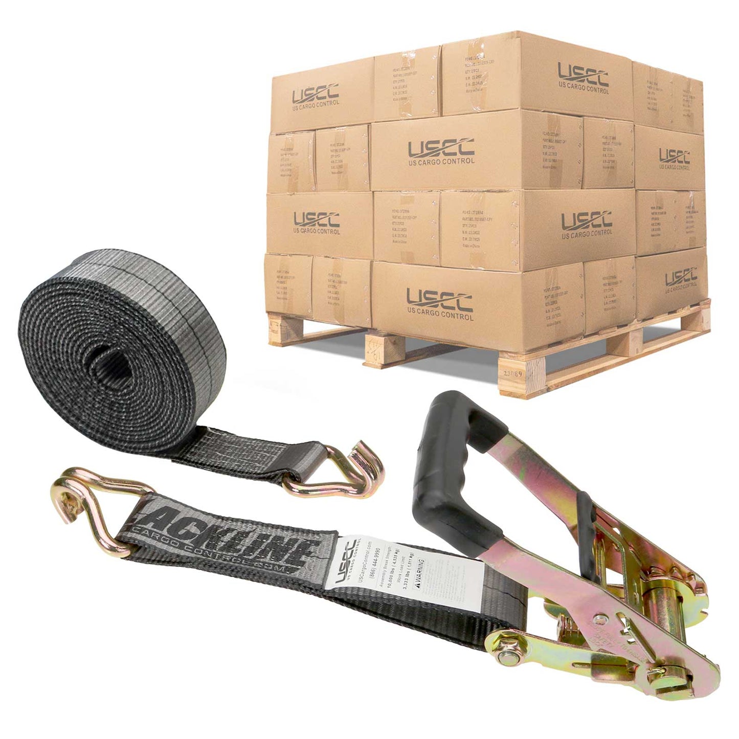 Blackline 2" x 18' Heavy-Duty Ratchet Strap with Wire / Double J Hooks | 320-Pack (Pallet)