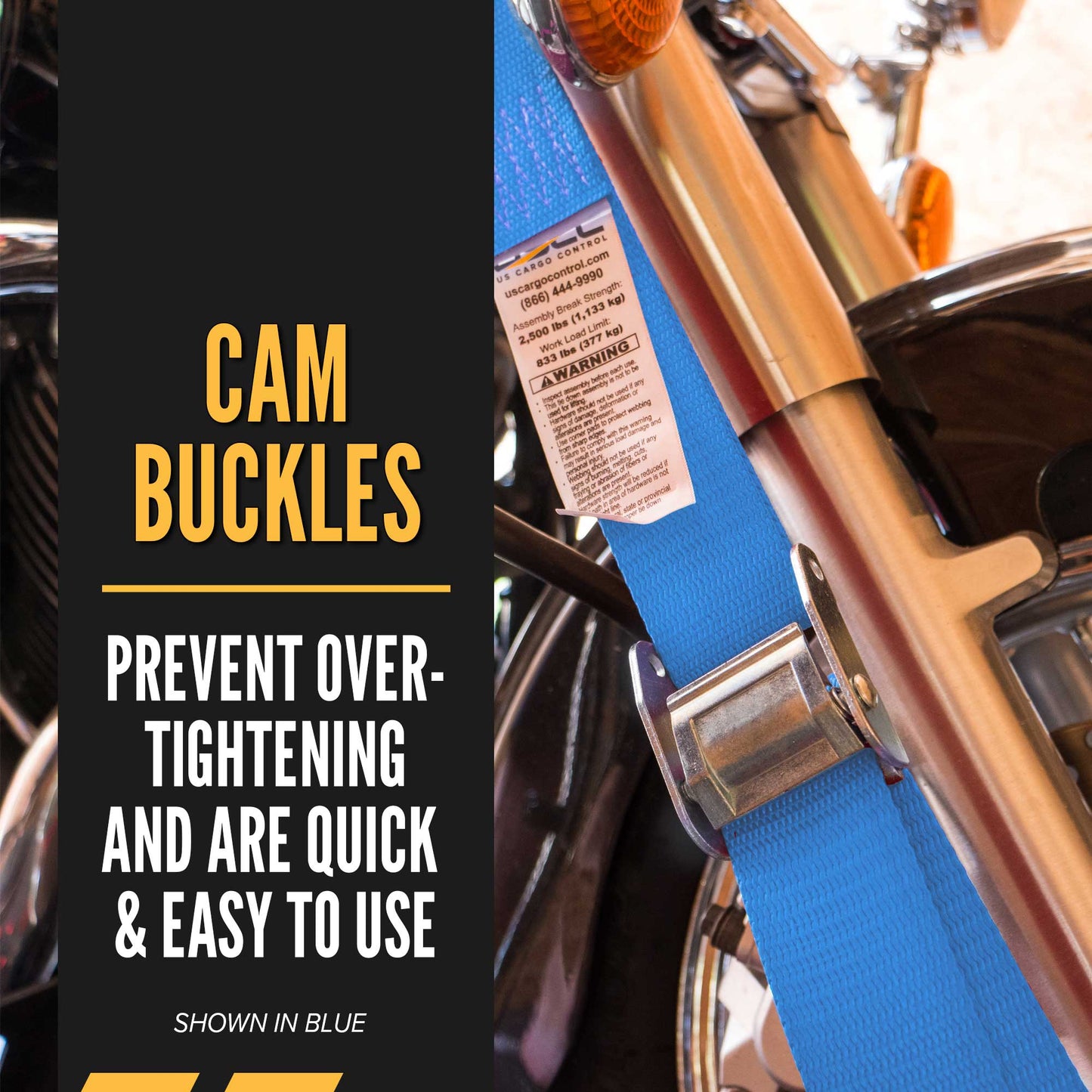 2" x 16' Gray Cam Buckle Strap with Plate Trailer F-Hooks