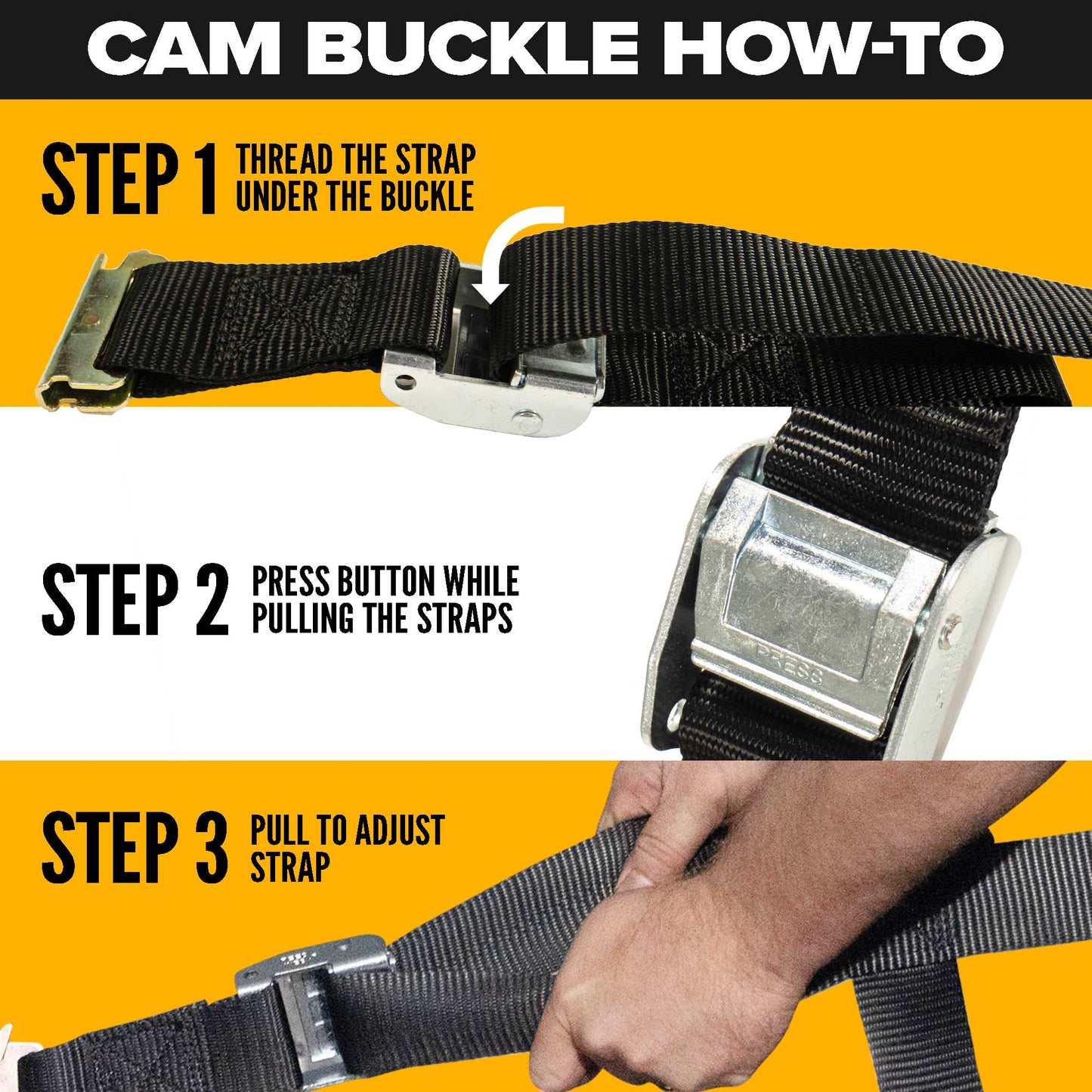 2" x 16' Gray Cam Buckle Strap with Plate Trailer F-Hooks