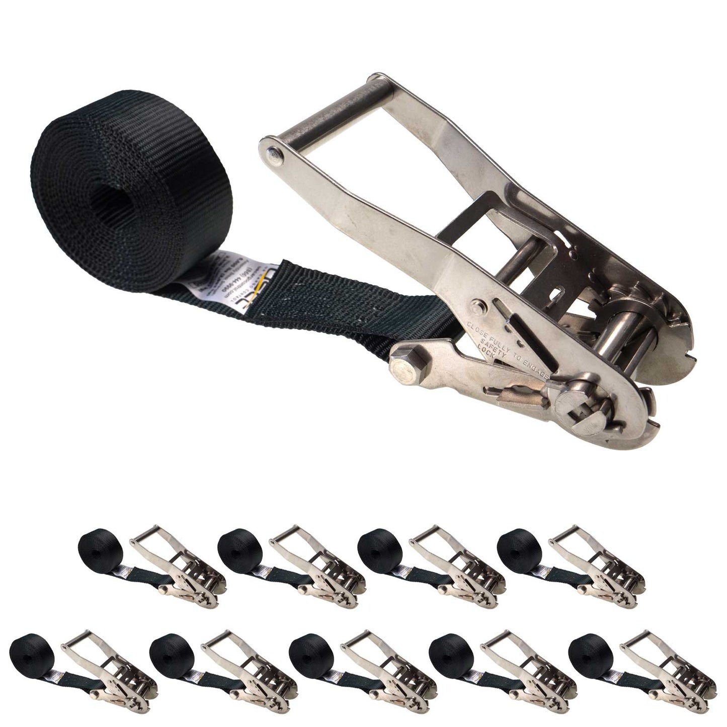 2" x 15' Endless Stainless Steel Ratchet Strap | Black | 10-Pack