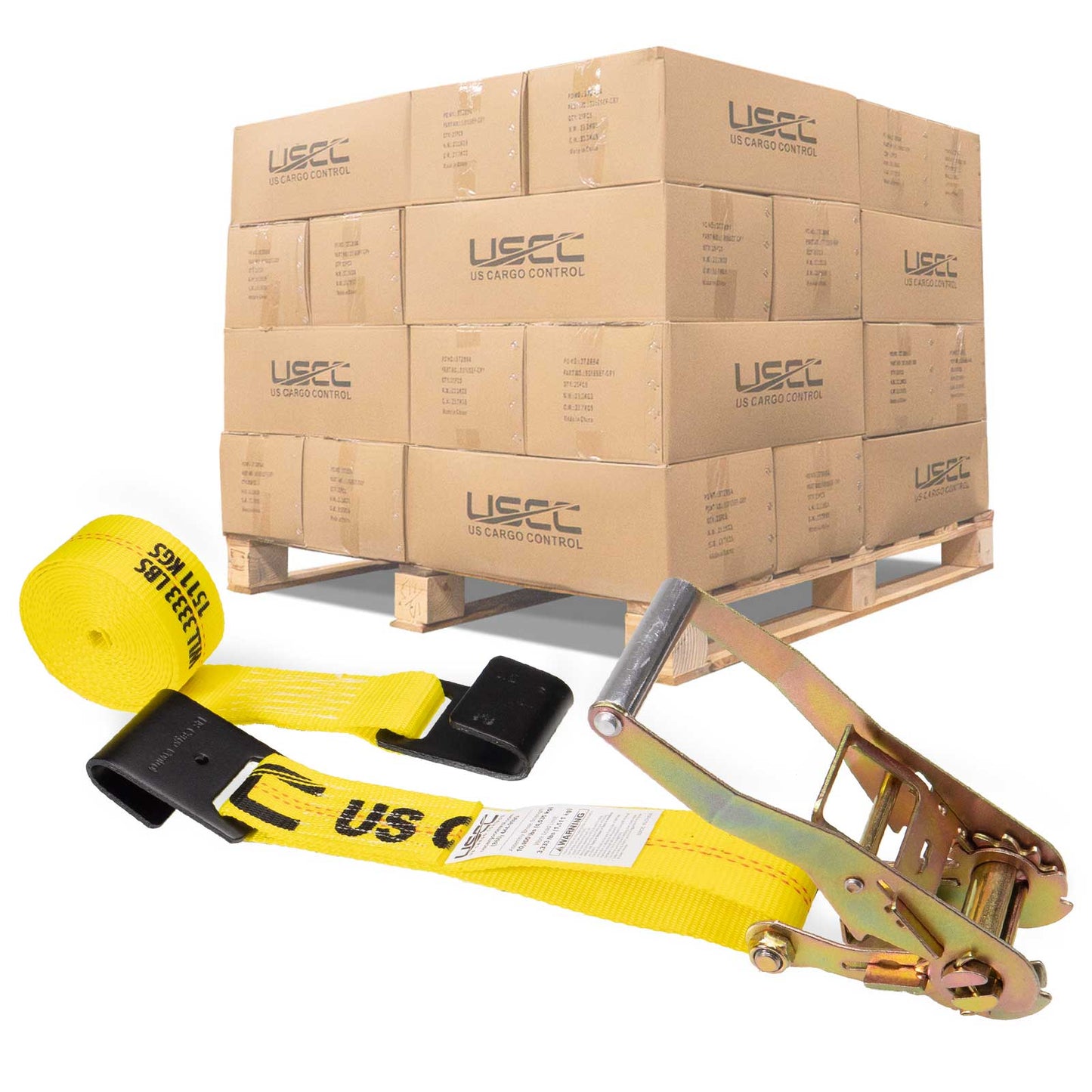 2" x 30' Ratchet Strap with Flat Hooks | Yellow | 320-Pack (Pallet)