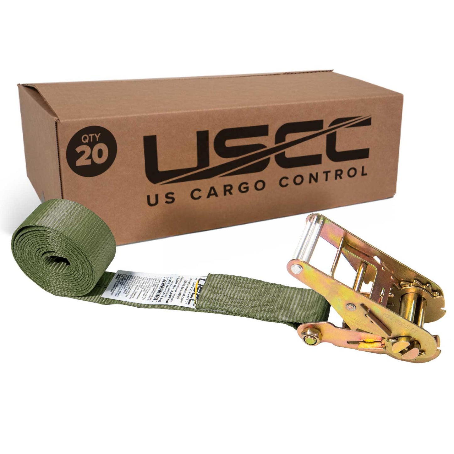 2" x 20' Heavy-Duty Endless Ratchet Strap | Olive Drab | 20-Pack