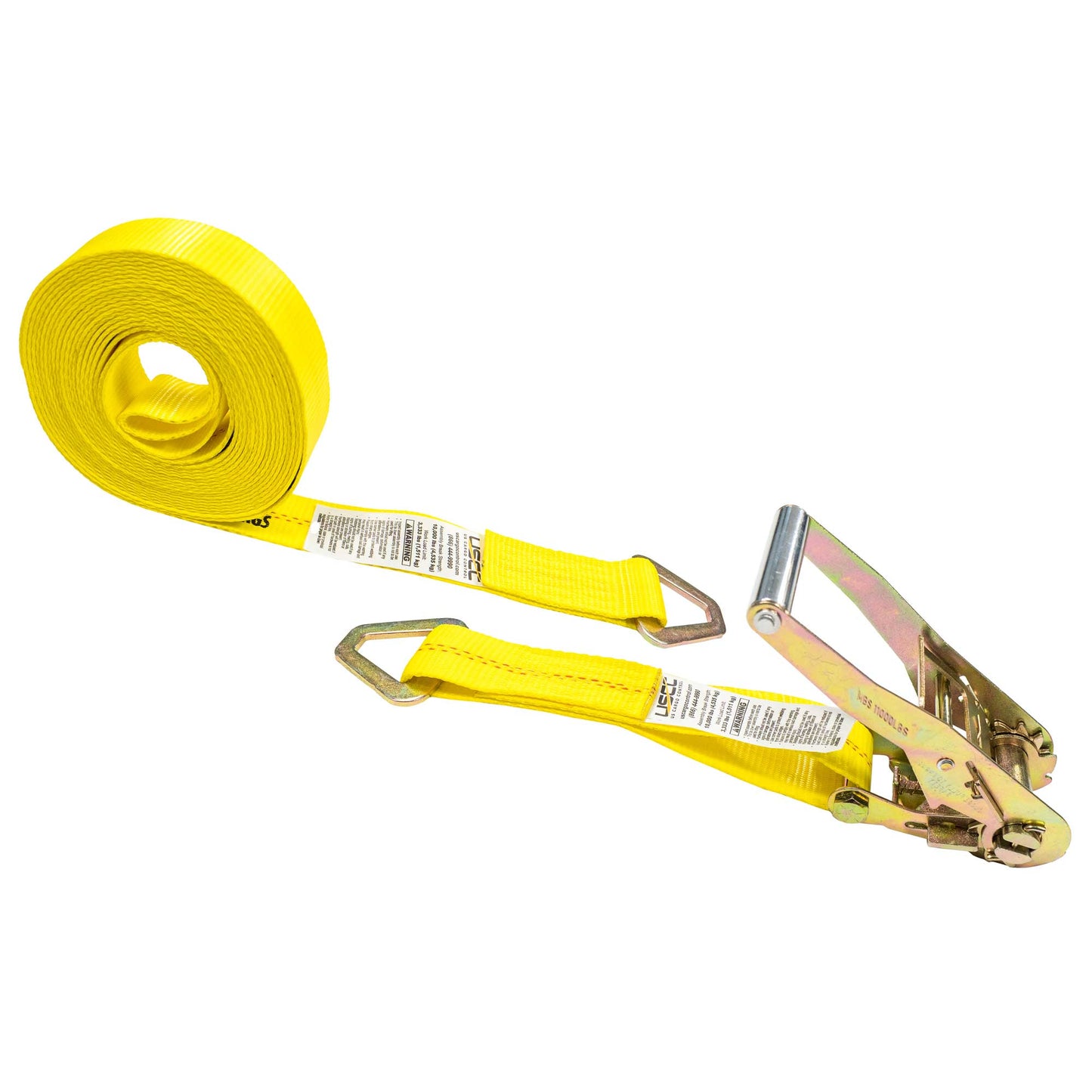2" x 30' Ratchet Strap with D-Rings | Yellow