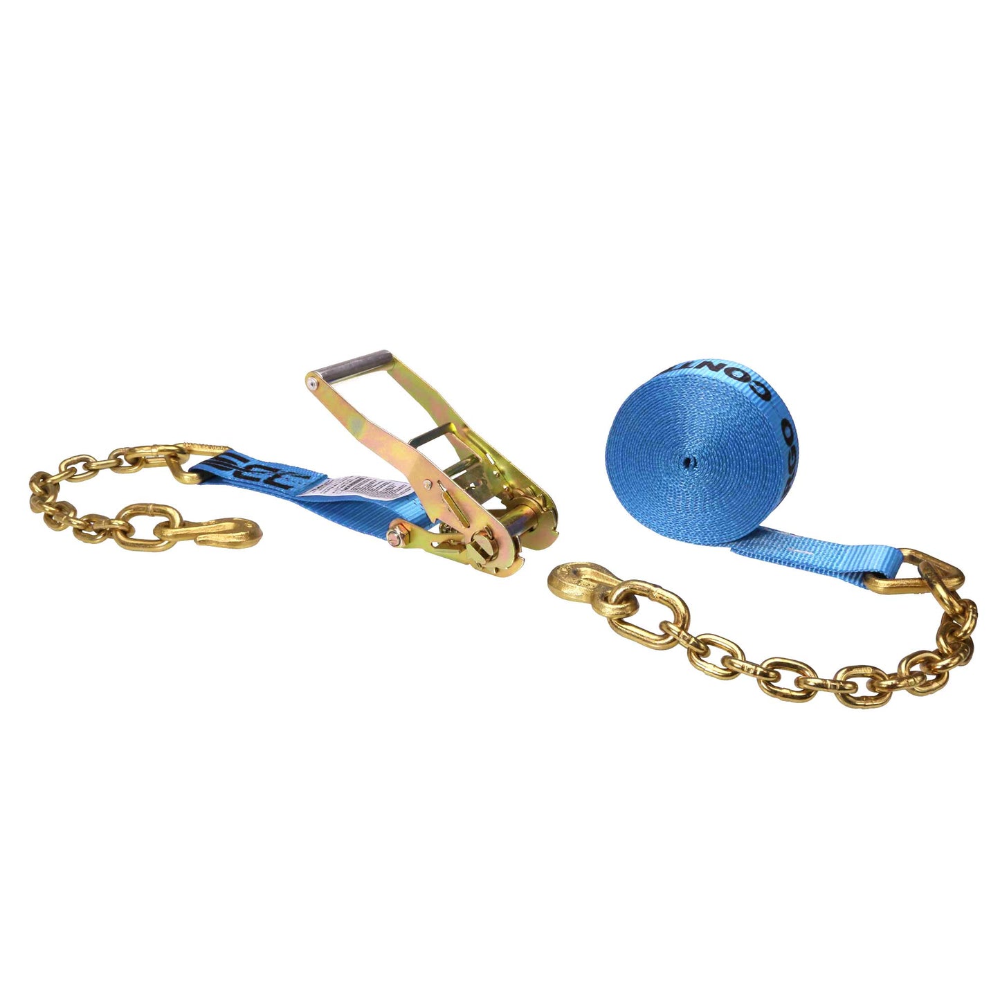 2" x 30' Ratchet Strap with Chain Extension | Blue