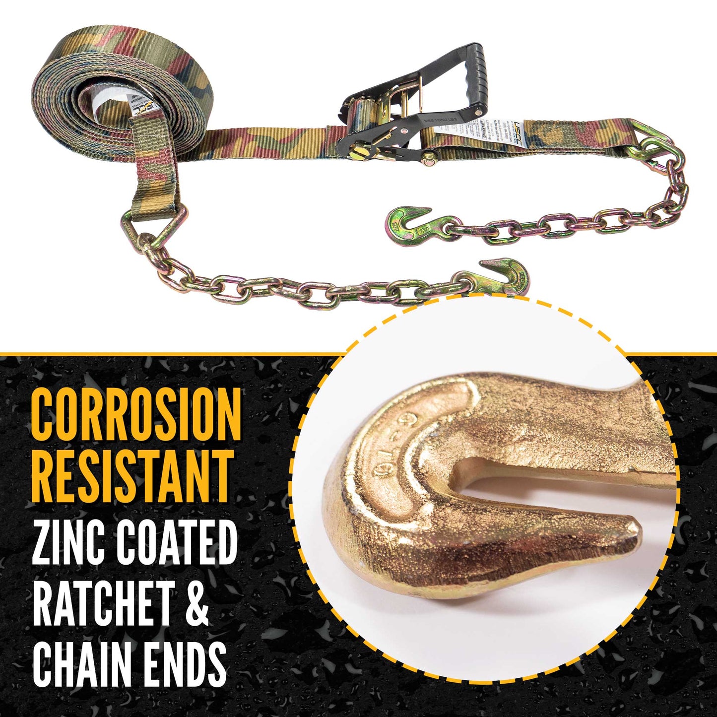 2" x 27' Camo Ratchet Strap with Chain Extension
