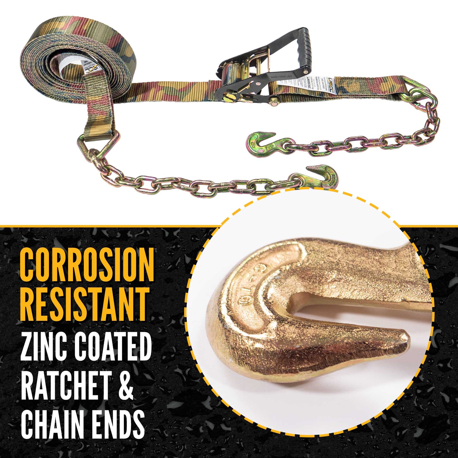 27' ratchet strap -  zinc coated hardware resists corrosion