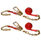 2" x 27' Ratchet Strap with Chain Extension | Red | 2-Pack