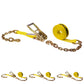 2" x 30' Ratchet Strap with Chain Extension | Yellow | 4-Pack