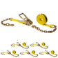 2" x 30' Ratchet Strap with Chain Extension | Yellow | 6-Pack