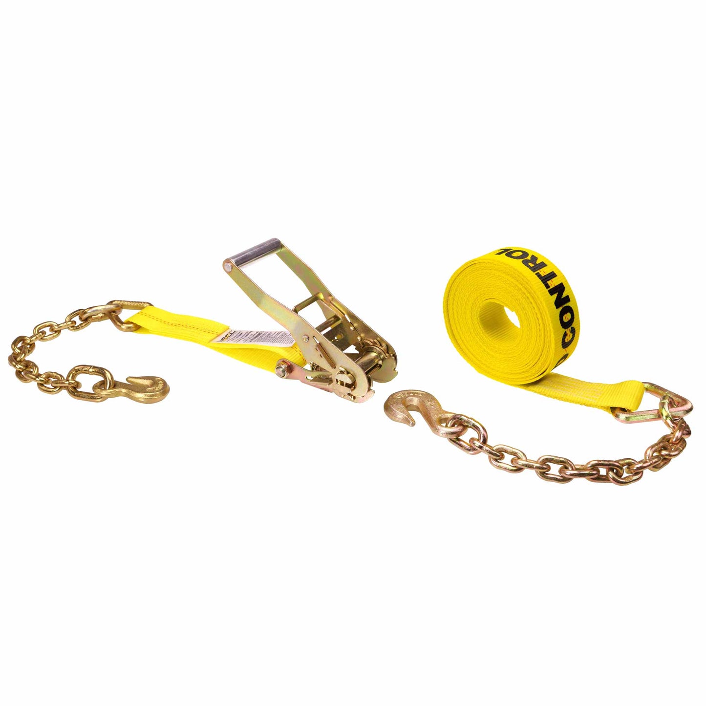 2" x 30' Ratchet Strap with Chain Extension | Yellow