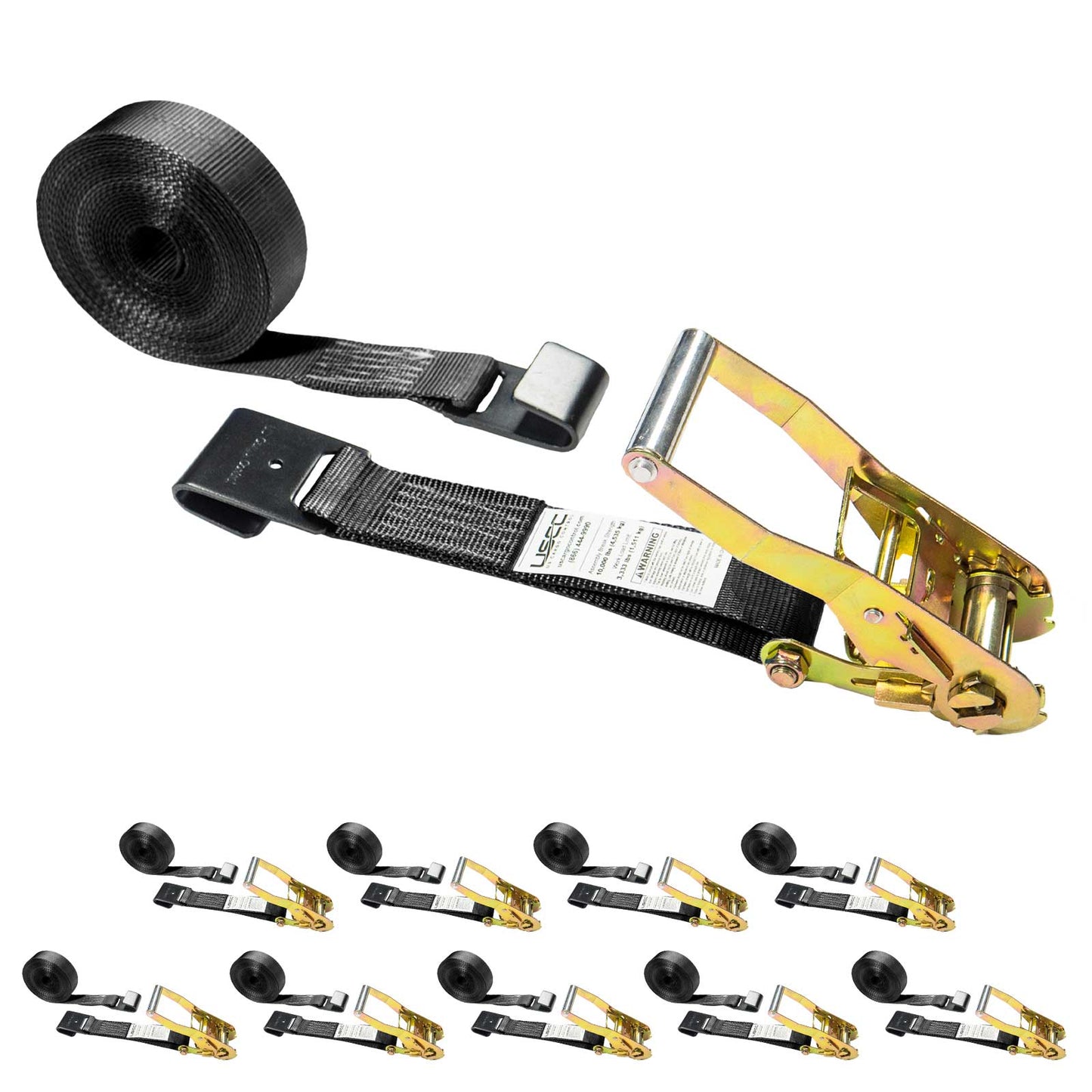 2" x 27' Ratchet Strap with Flat Hooks | Black | 10-Pack
