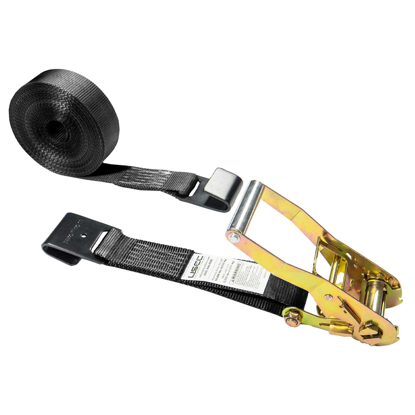 2" x 27' Ratchet Strap with Flat Hooks | Black