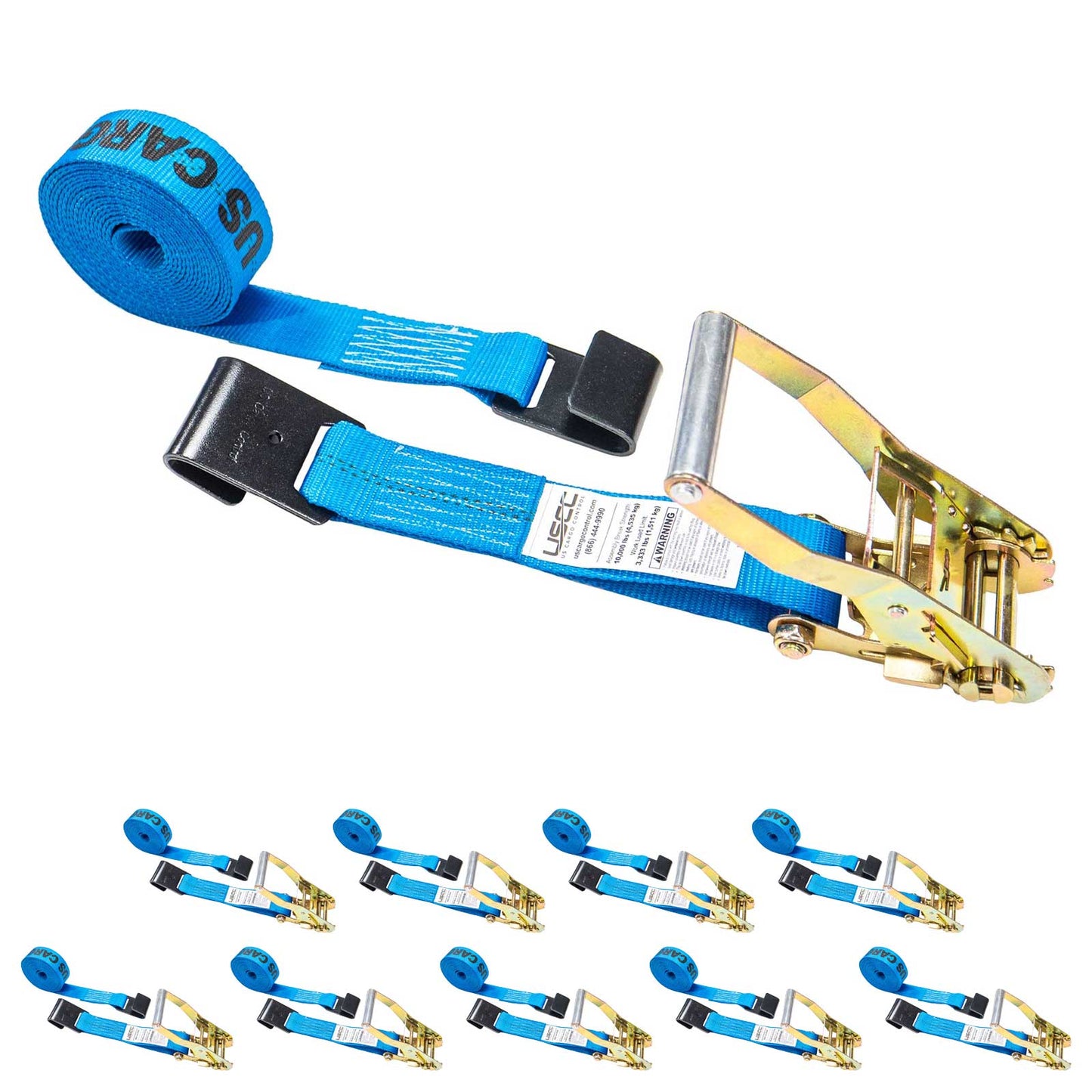 2" x 30' Ratchet Strap with Flat Hooks | Blue | 10-Pack