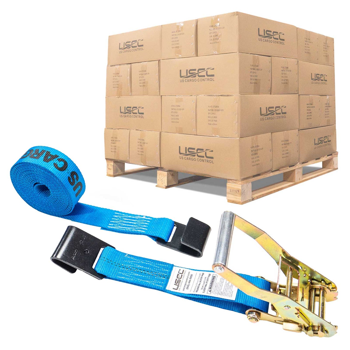 2" x 27' Ratchet Strap with Flat Hooks | Blue | 320-Pack (Pallet)