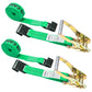 2" x 18' Ratchet Strap with Flat Hooks | Green | 2-Pack