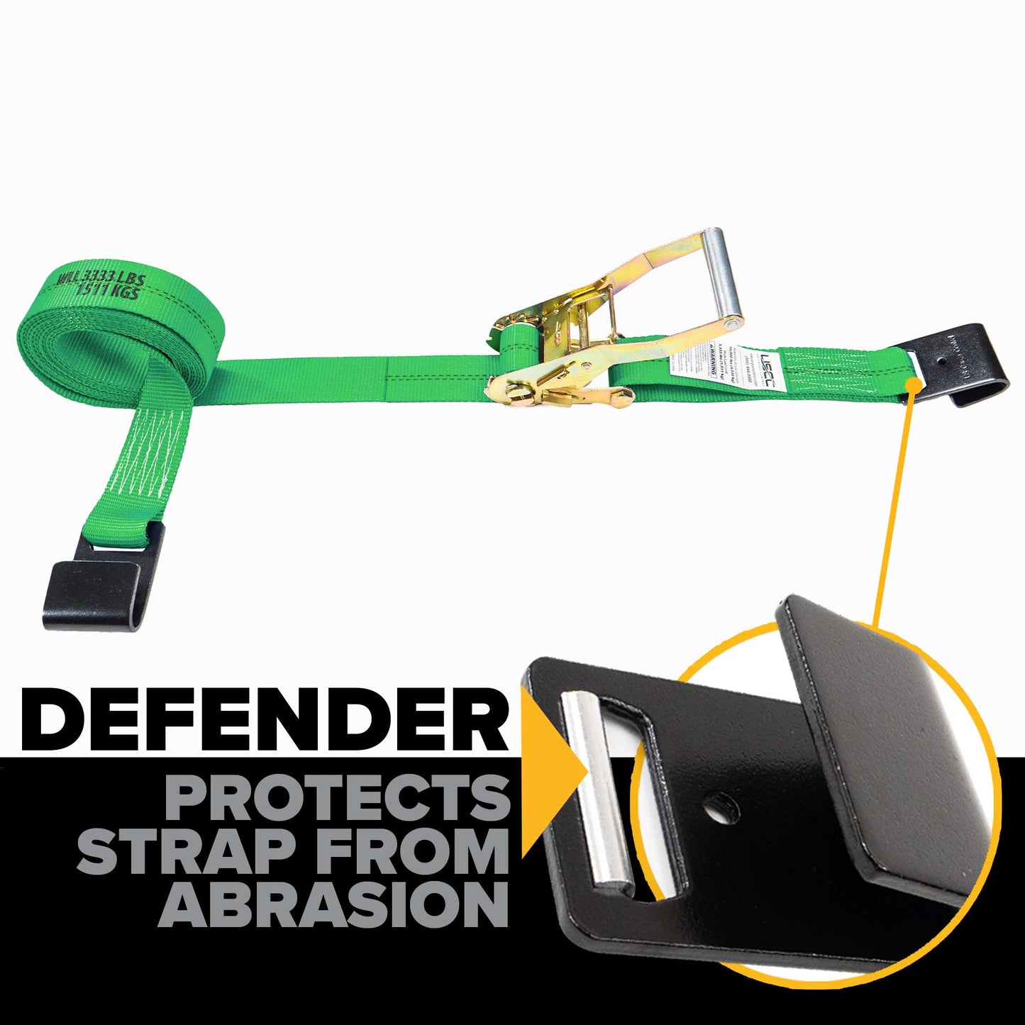 2" x 12' Ratchet Strap with Flat Hooks | Green