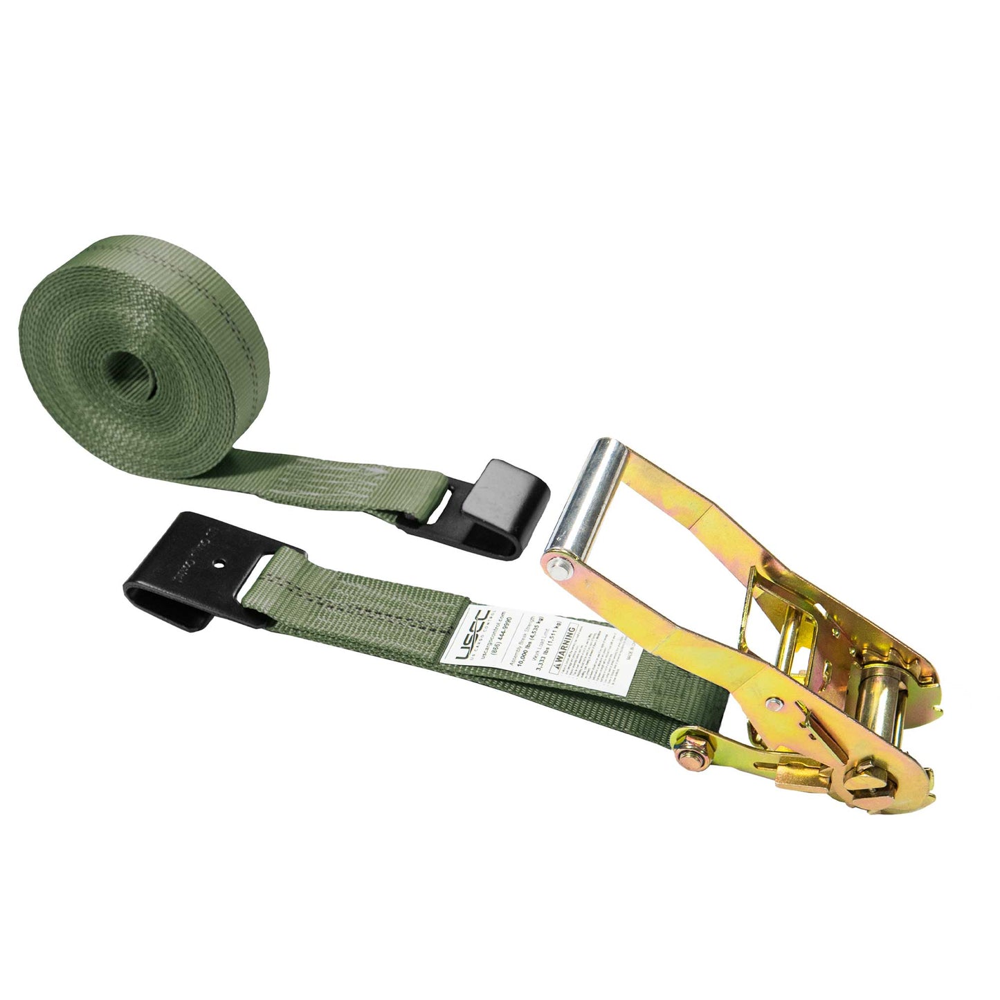 2" x 50' Ratchet Strap with Flat Hooks | Olive Drab