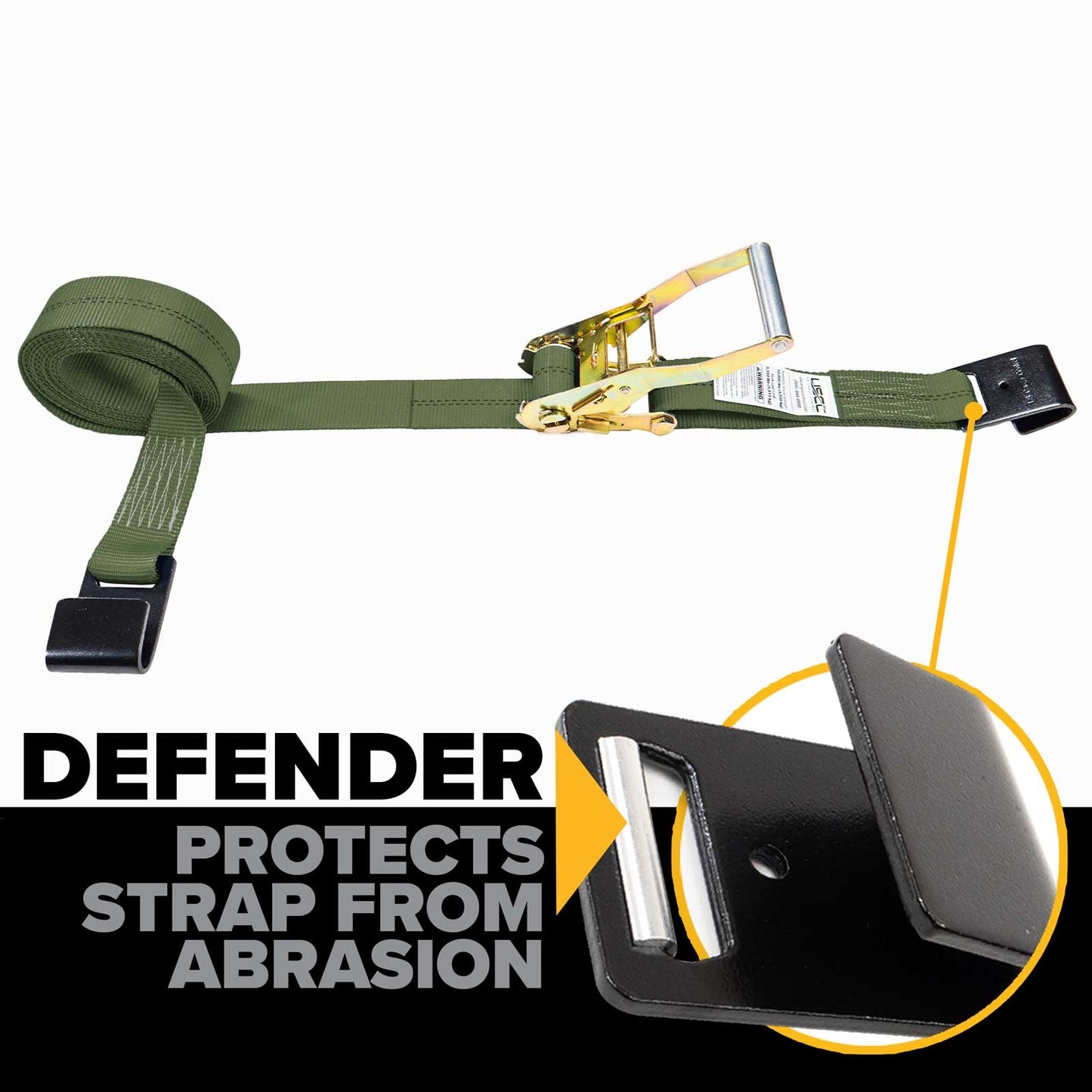 2" x 18' Ratchet Strap with Flat Hooks | Olive Drab