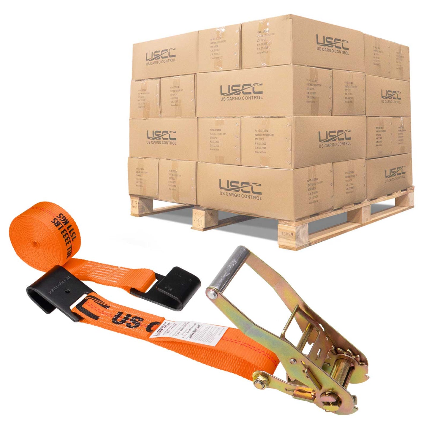 2" x 30' Ratchet Strap with Flat Hooks | Orange | 320-Pack (Pallet)
