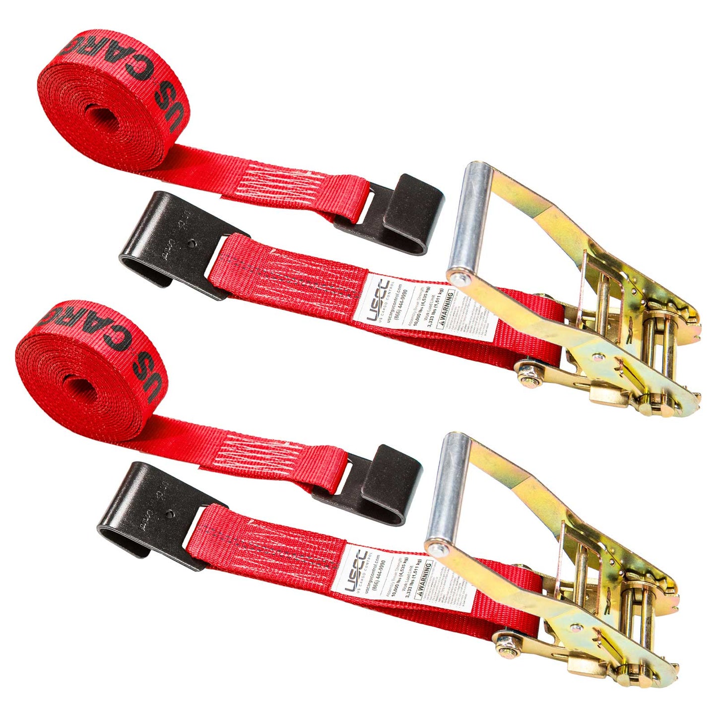 2" x 27' Ratchet Strap with Flat Hooks | Red | 2-Pack