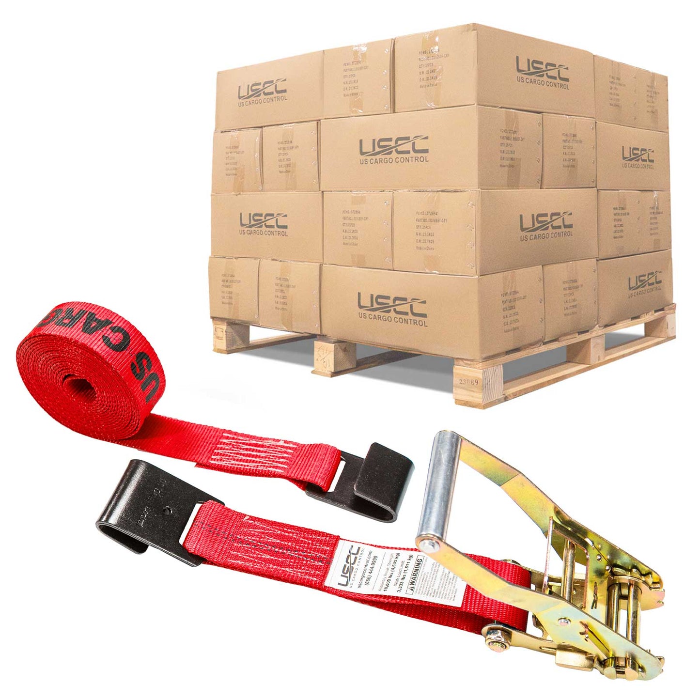 2" x 27' Ratchet Strap with Flat Hooks | Red | 320-Pack (Pallet)