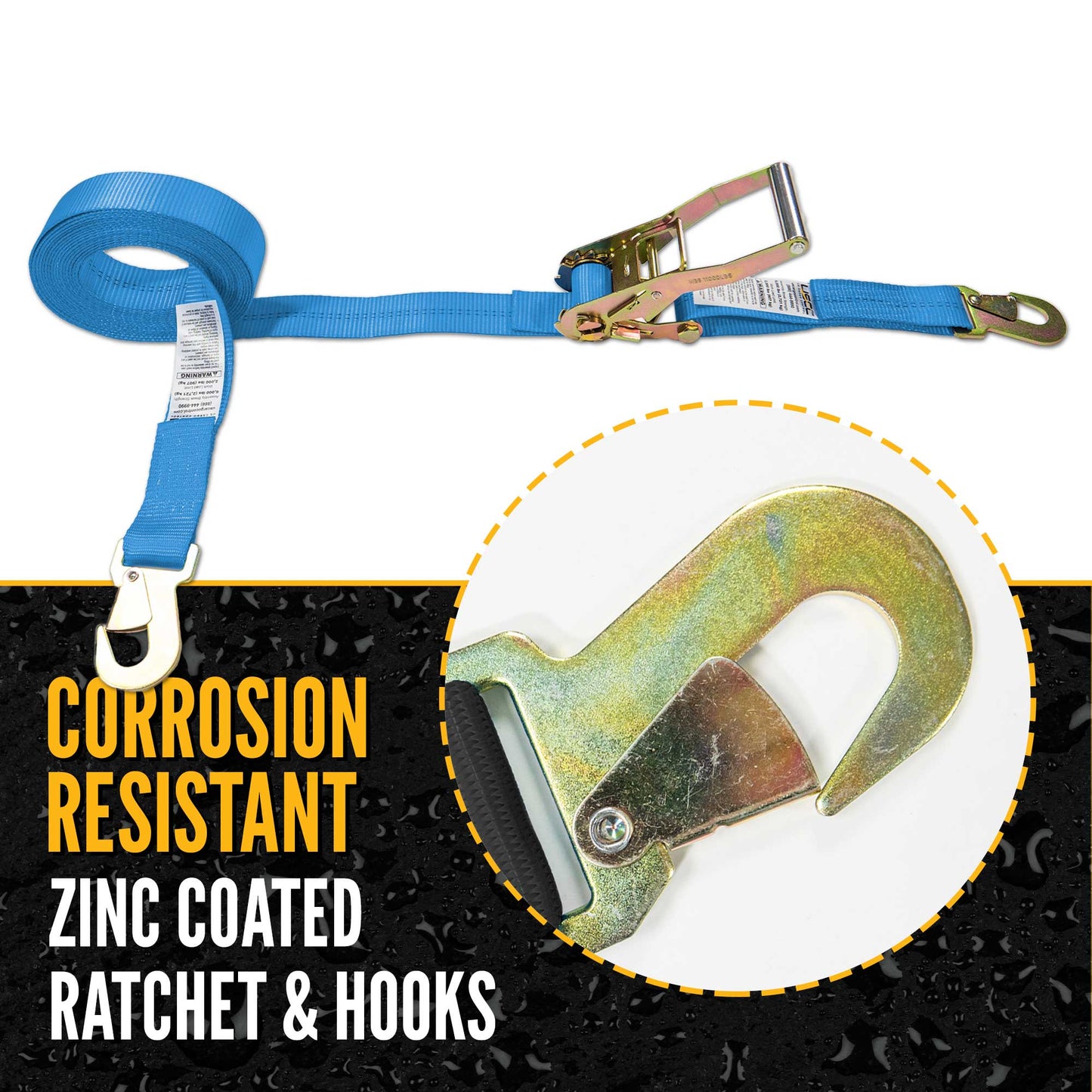 2" x 12' Car Tie Down Ratchet Strap with Flat Snap Hooks | Blue
