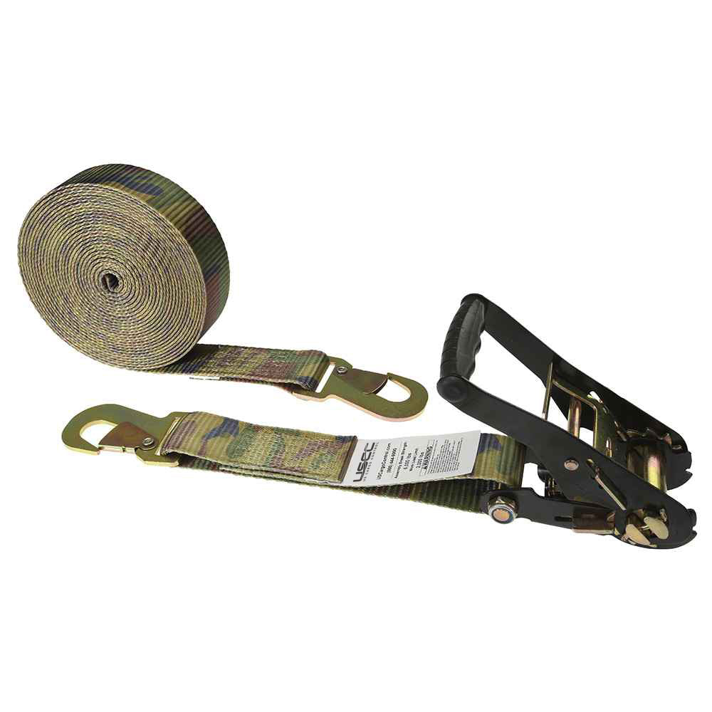 2" x 8' Camo Car Tie Down Ratchet Strap with Flat Snap Hooks