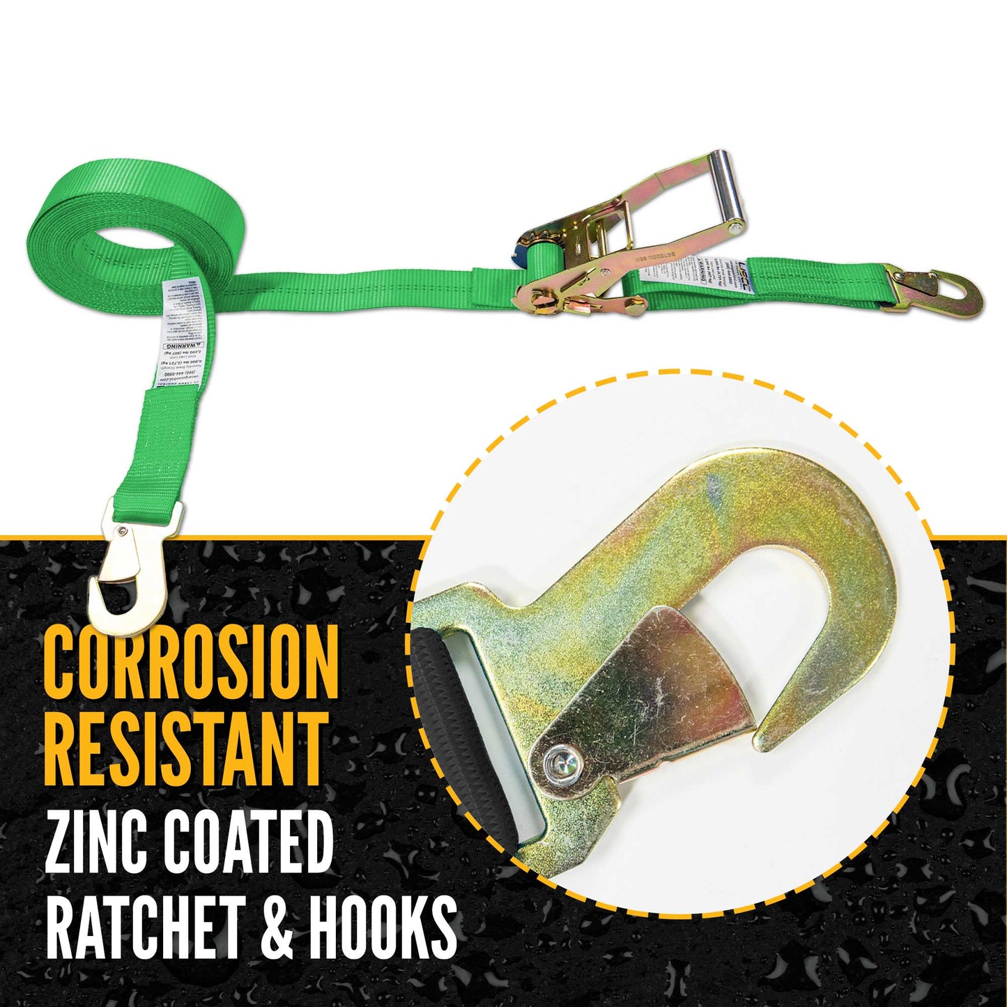 2" x 27' Ratchet Strap with Flat Snap Hooks | Green