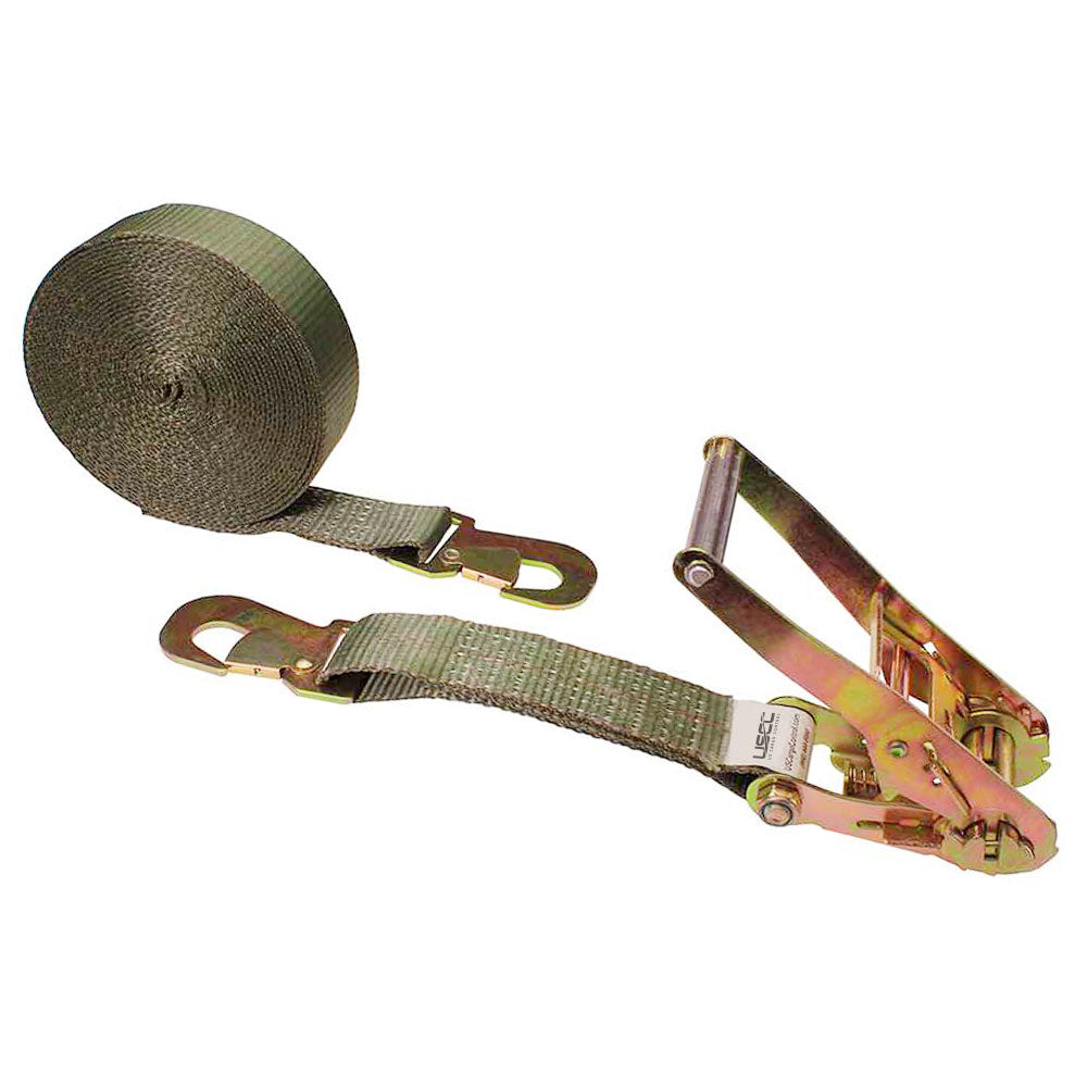 2" x 12' Car Tie Down Ratchet Strap with Flat Snap Hooks | Olive Drab