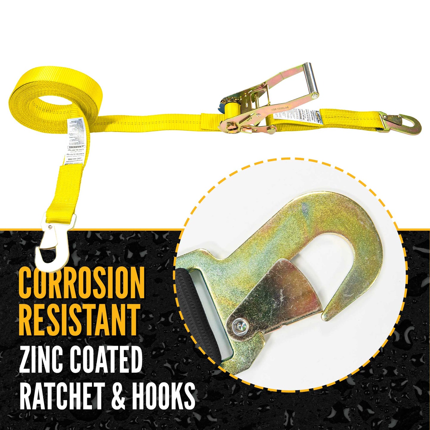 2" x 8' Car Tie Down Ratchet Strap with Flat Snap Hooks | Yellow | 480-Pack (Pallet)