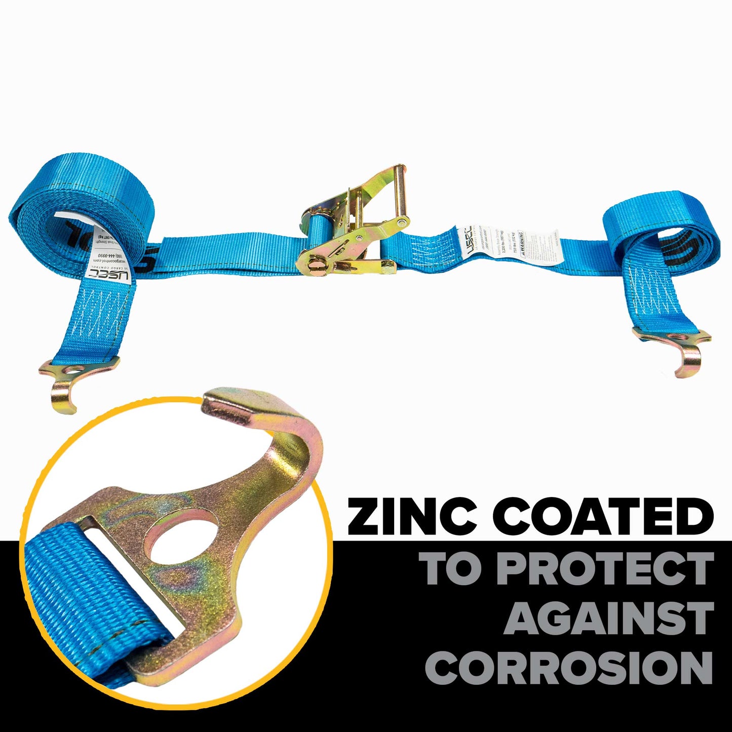2" x 20' Ratchet Strap with Plate Trailer F-Hooks | Blue