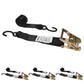 2" x 8' Ratchet Strap with Vinyl Coated S-Hooks | Black | 4-Pack