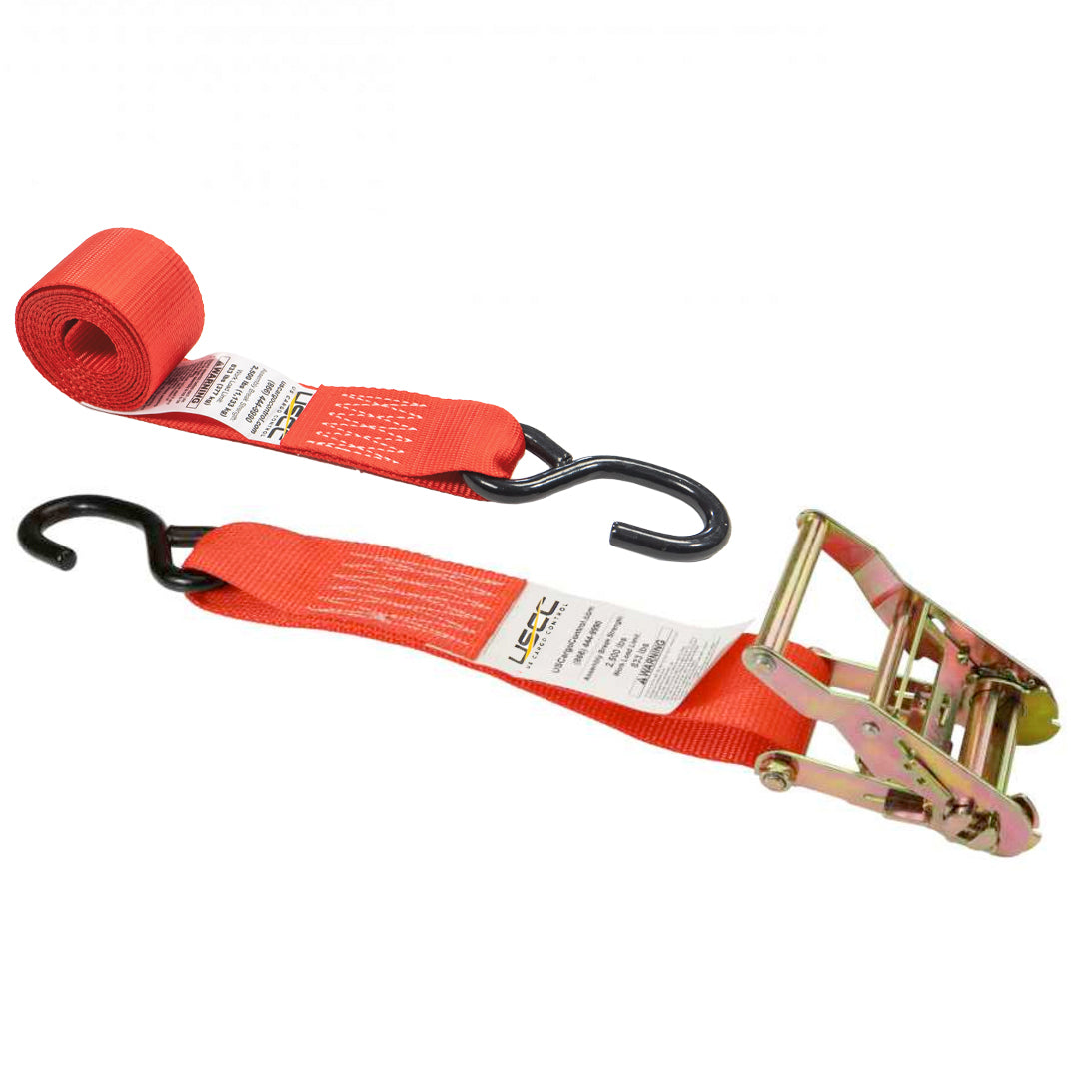 2" x 8' Ratchet Strap with Vinyl Coated S-Hooks | Red