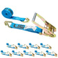 2" x 12' Ratchet Strap with Wire / Double J Hooks | Blue | 10-Pack
