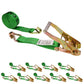 2" x 27' Ratchet Strap with Wire / Double J Hooks | Green | 10-Pack
