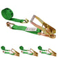 2" x 18' Ratchet Strap with Wire / Double J Hooks | Green | 4-Pack
