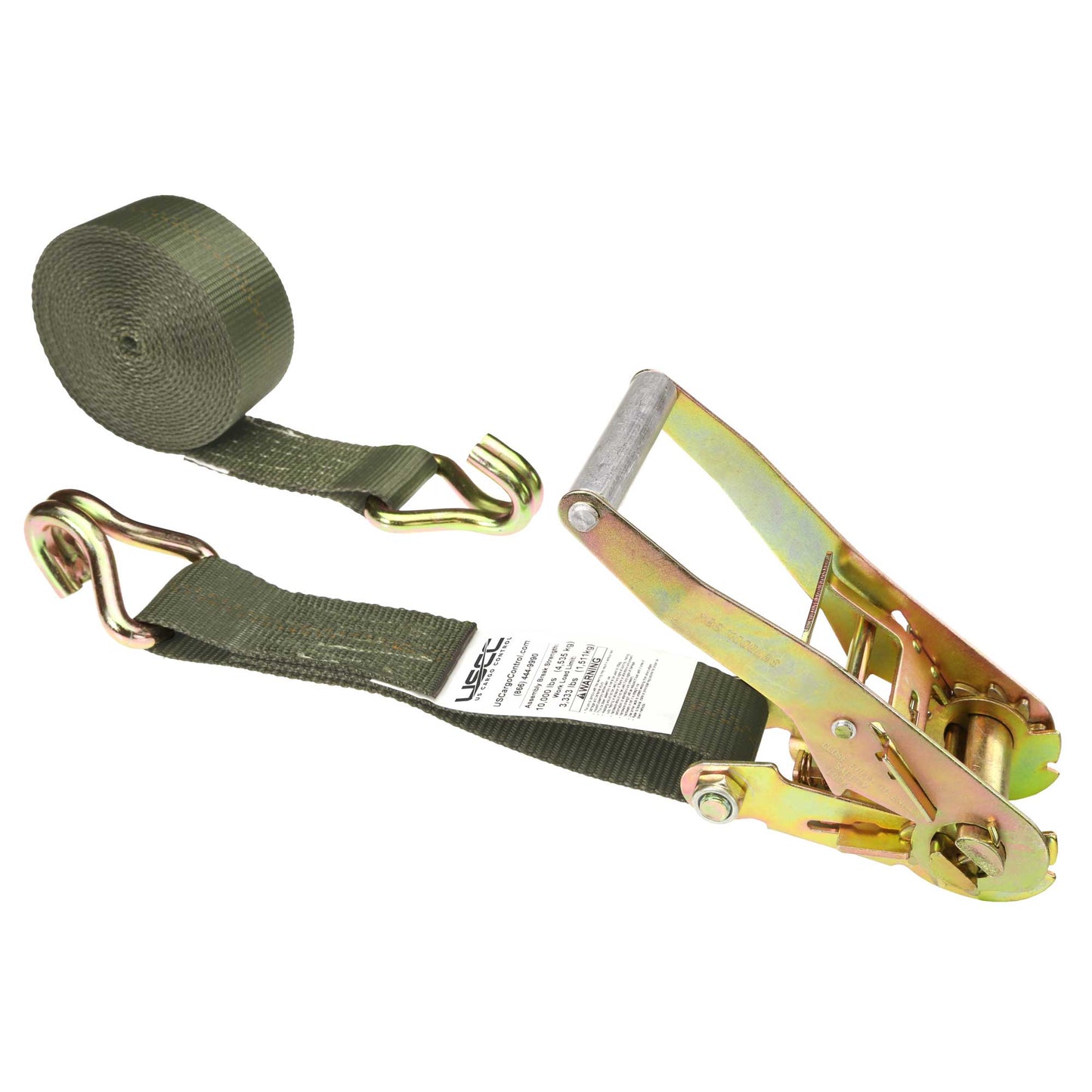 2" x 12' Ratchet Strap with Wire / Double J Hooks | Olive Drab